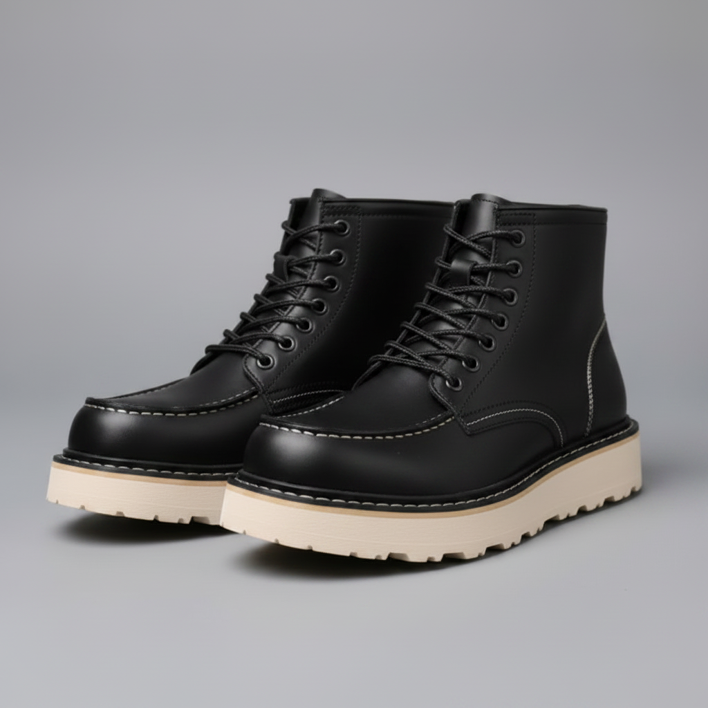 Black Lace-Up Ankle Boots | Durable Leather Footwear 1
