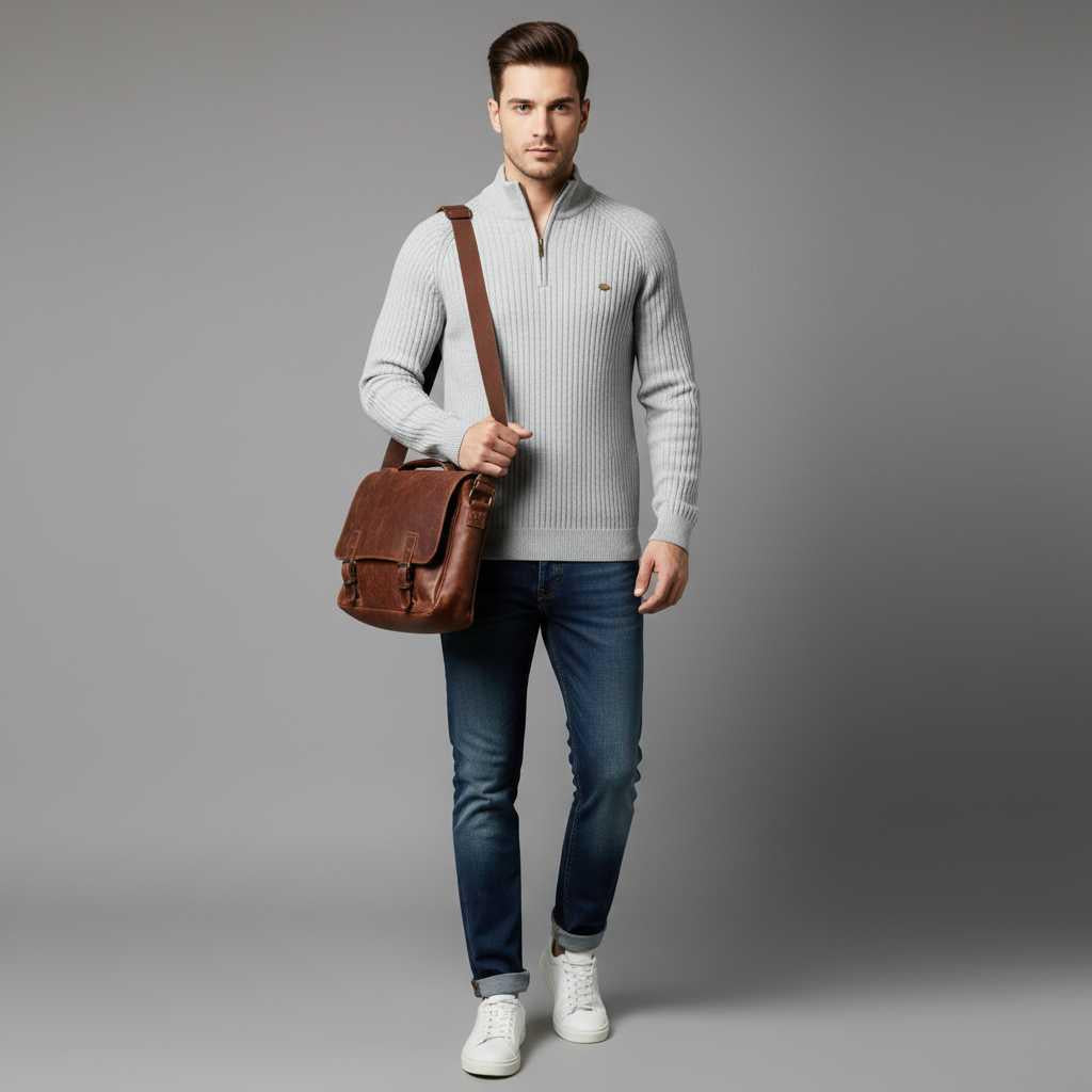 Men's Black Half-Zip Jumper | Slim Fit Knitwear