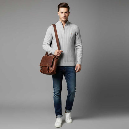 Men's Black Half-Zip Jumper | Slim Fit Knitwear