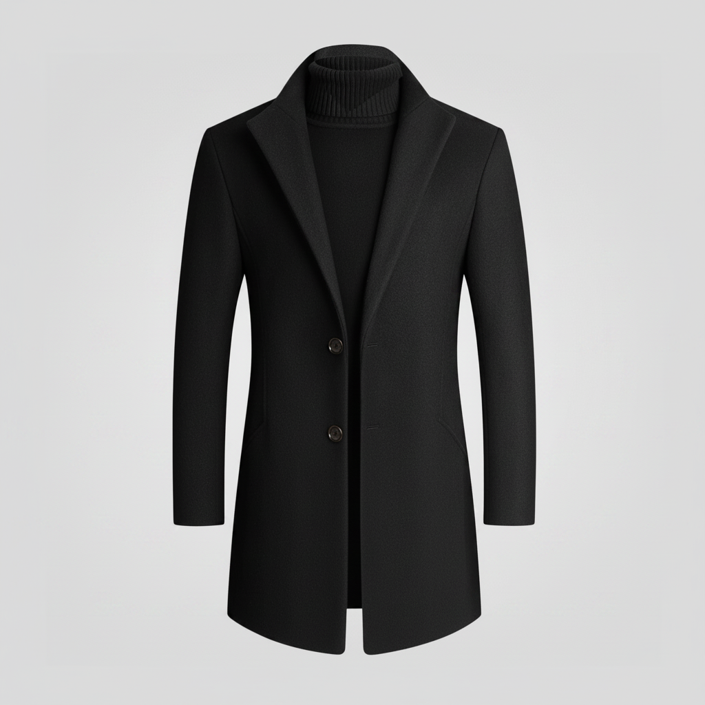 Men's Long Overcoat | Notched Lapel Winter Coat 0