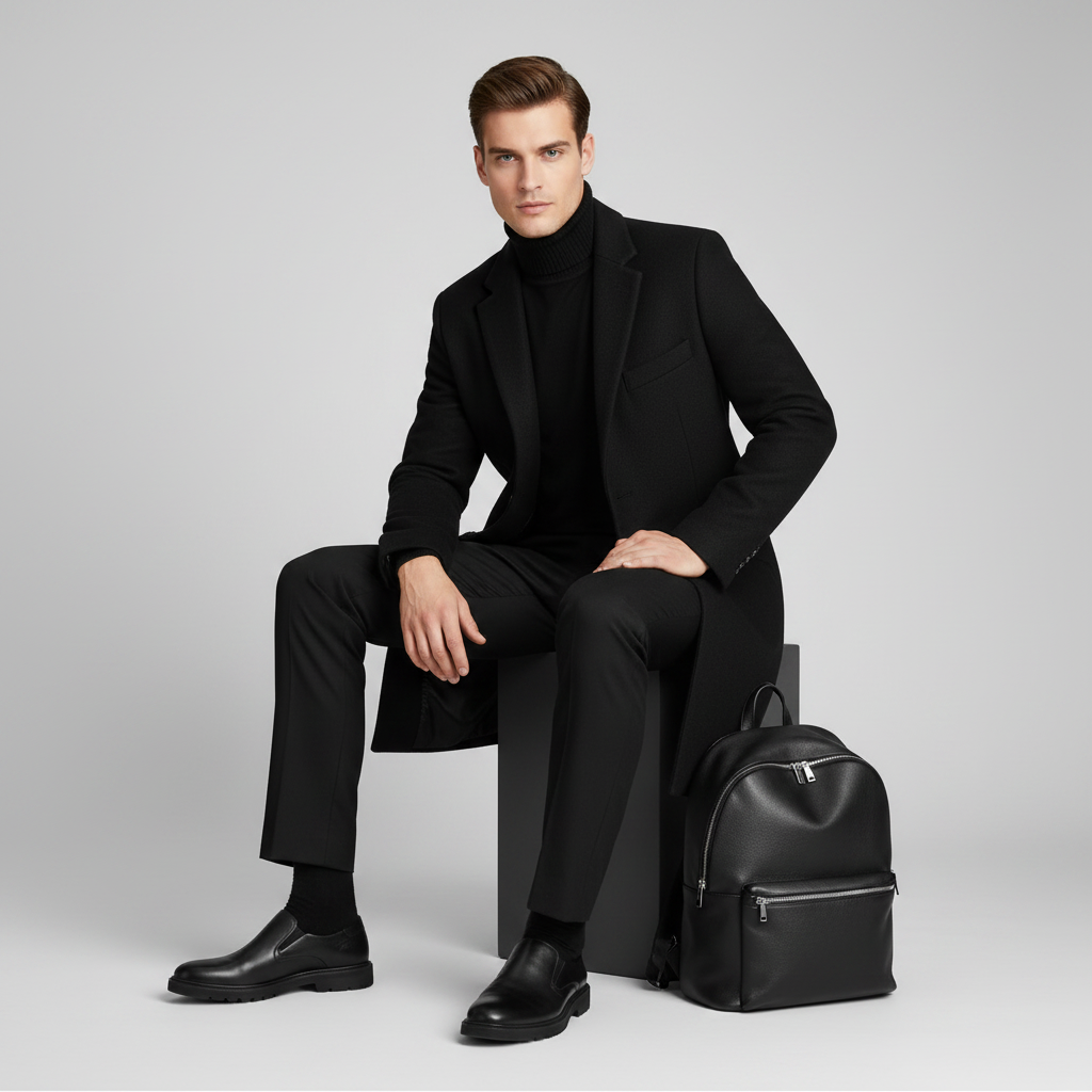 Men's Long Overcoat | Notched Lapel Winter Coat 2