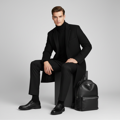 Men's Long Overcoat | Notched Lapel Winter Coat 2