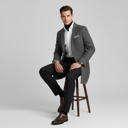 Men's Long Overcoat | Notched Lapel Winter Coat 4