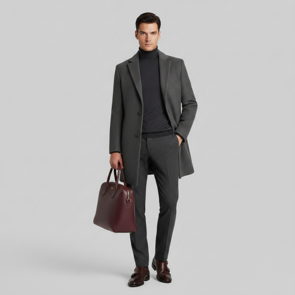 Men's Long Overcoat | Notched Lapel Winter Coat 5