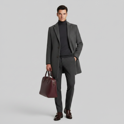 Men's Long Overcoat | Notched Lapel Winter Coat 5