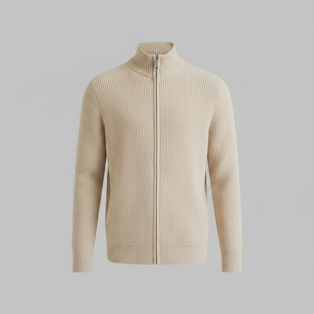Men's Slim Fit Zip Cardigan | Ribbed Knit Fashion 0