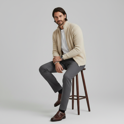 Men's Slim Fit Zip Cardigan | Ribbed Knit Fashion 1