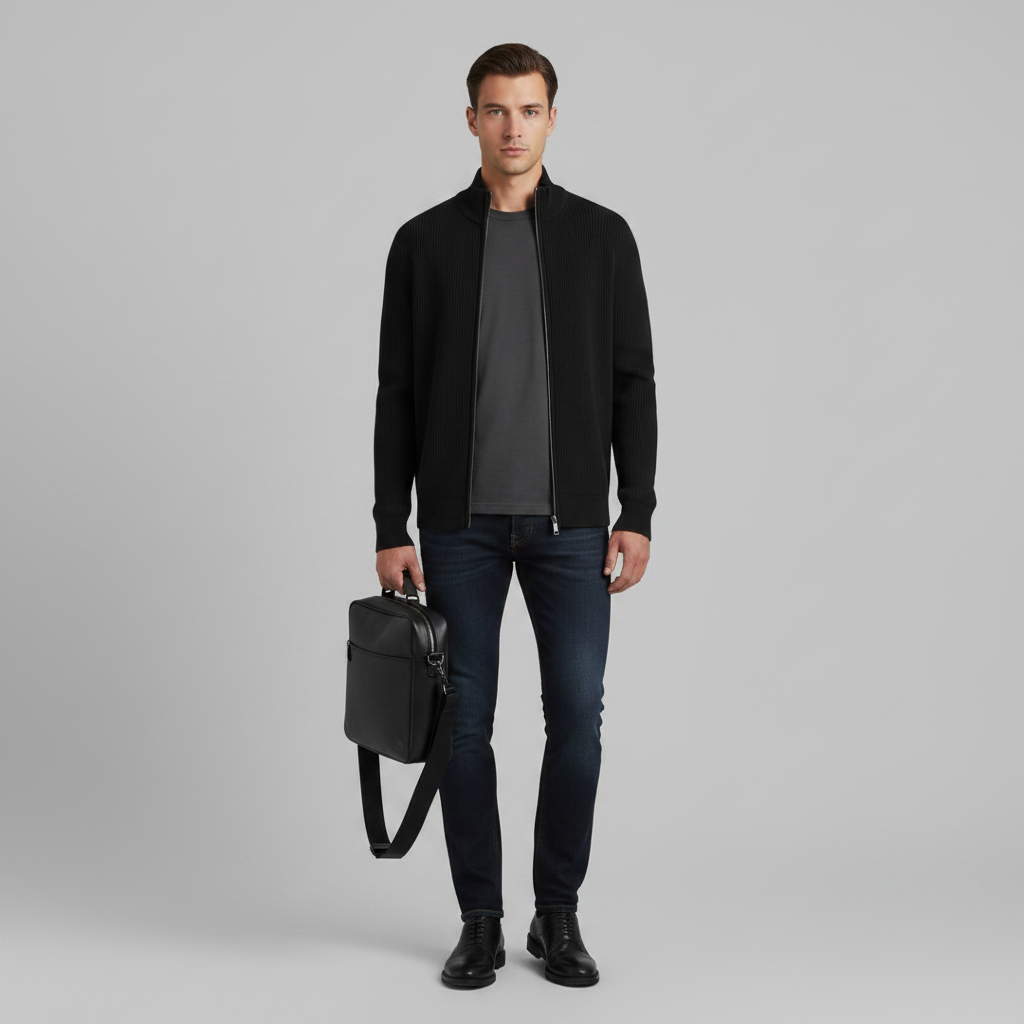 Men's Slim Fit Zip Cardigan | Ribbed Knit Fashion 2