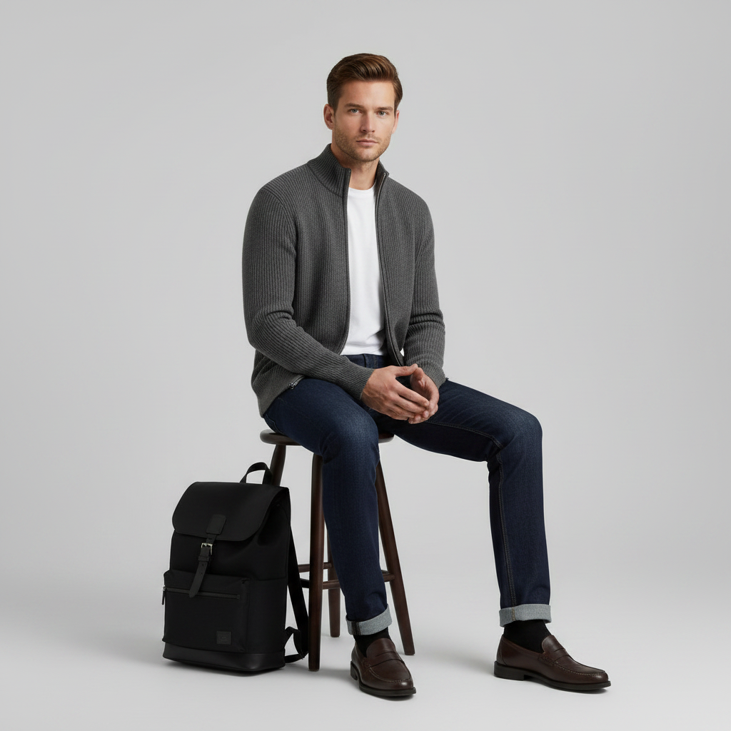 Men's Slim Fit Zip Cardigan | Ribbed Knit Fashion 3
