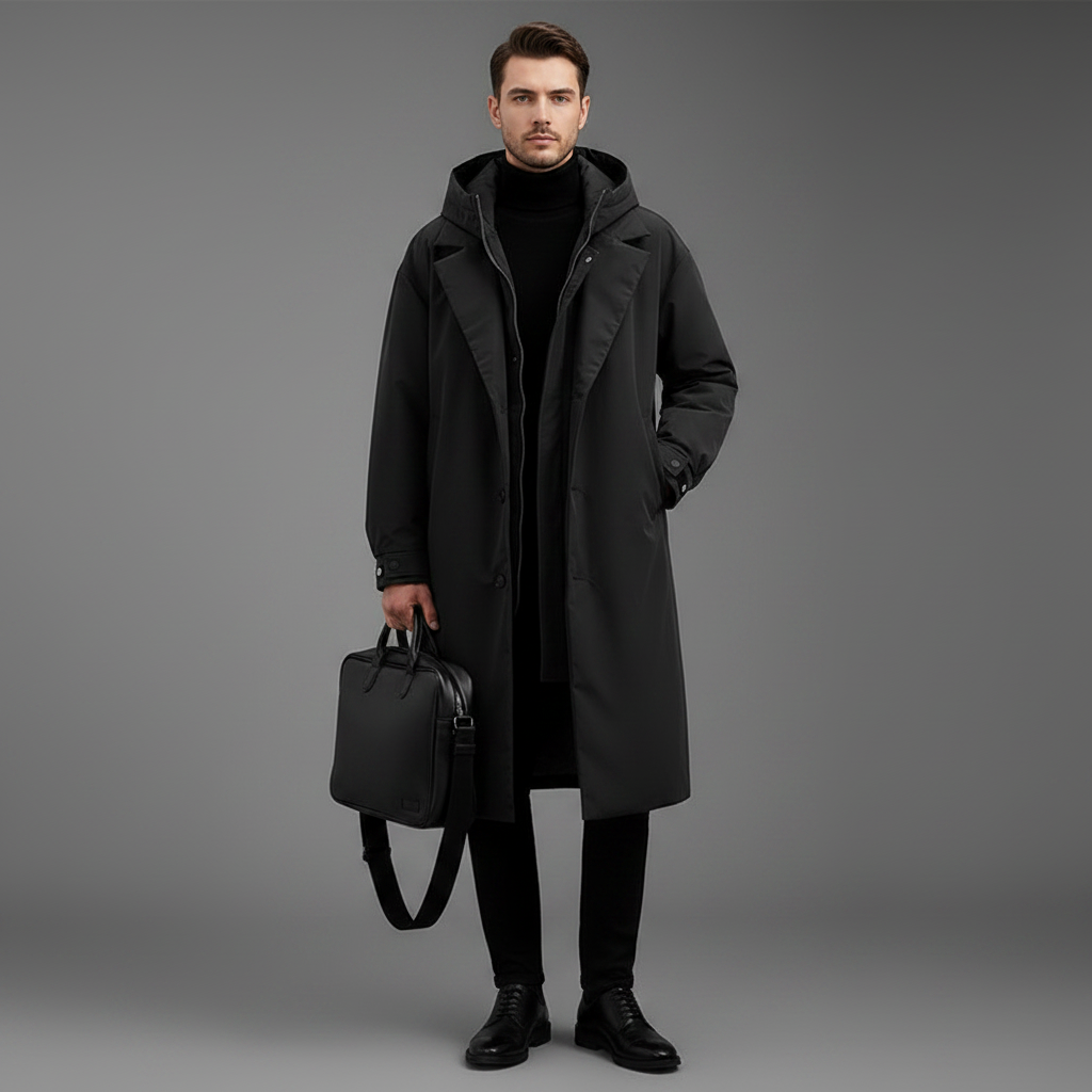 Men's Waterproof Puffer Trench Coat | Long Hooded Jacket 3